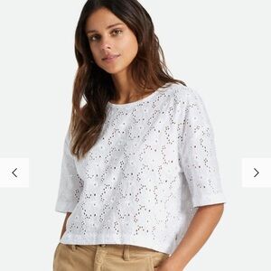 Brixton- White Amalfi eyelet waist crop top, size medium NWT